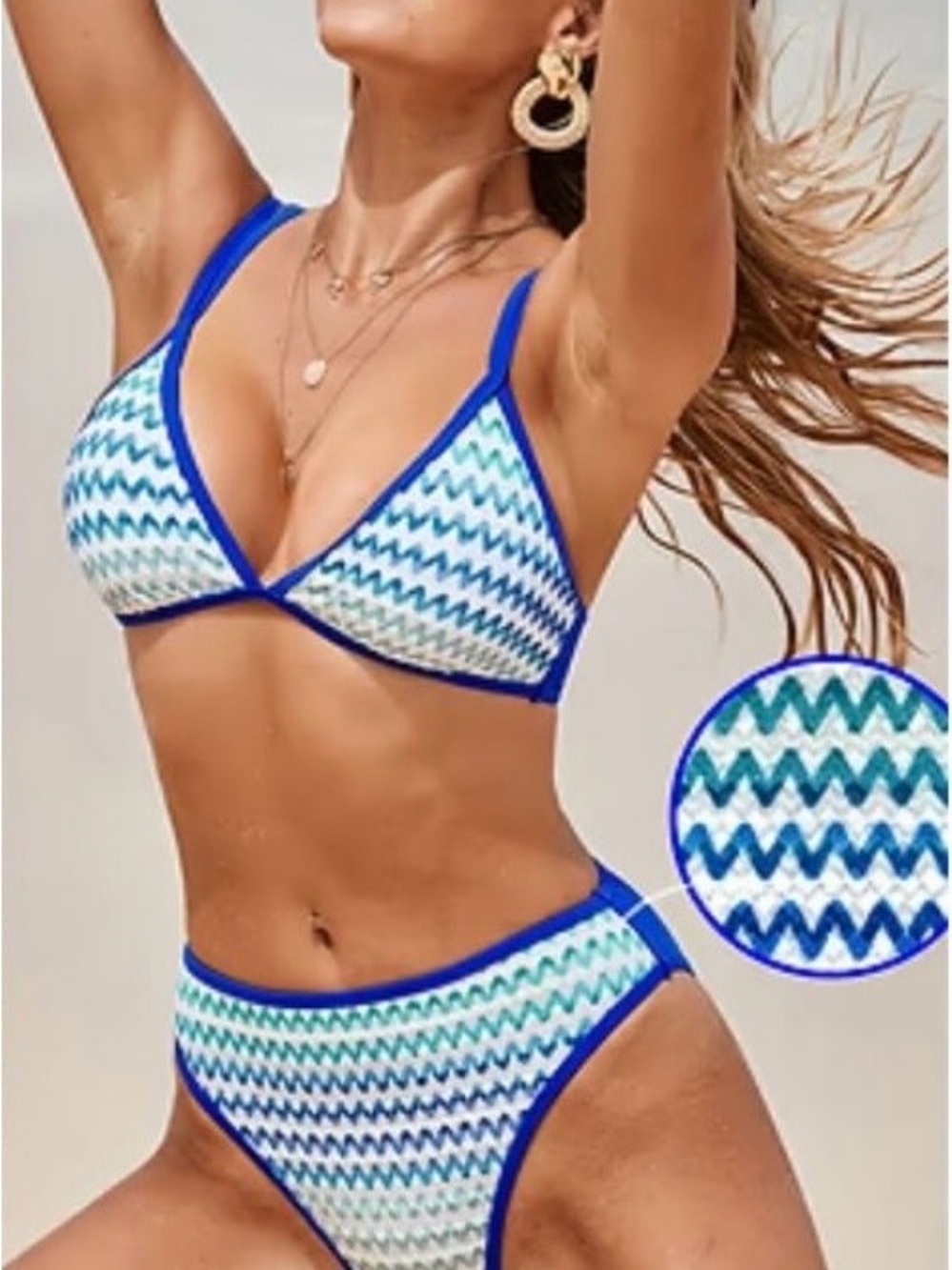 Blue Chevron Triangle Bikini Set - Womens Swim